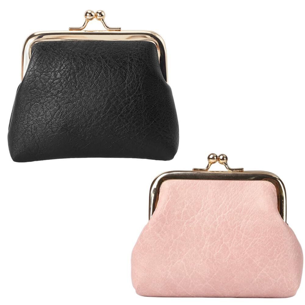 8485 2pcs Kiss Lock Coin Purse Leather Coin Purse Mini Vintage Snap Closure